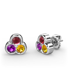 Mini Tria Küpe - Kök yakut, ametist ve sitrin 925 ayar gümüş küpe #1qon1sk