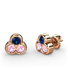 Mini Tria Küpe - Lab safir ve pembe kuvars 18 ayar rose altın küpe #1qti797