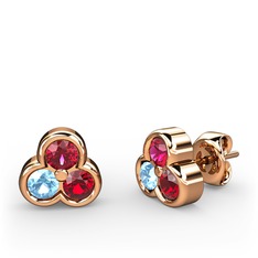 Mini Tria Küpe - Rodolit garnet, akuamarin ve garnet 18 ayar rose altın küpe #1r3zrx3