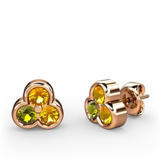 Mini Tria Küpe - Sitrin ve peridot 14 ayar rose altın küpe #1roi9gc