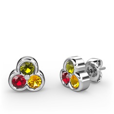 Mini Tria Küpe - Peridot, garnet ve sitrin 14 ayar beyaz altın küpe #1rzdf0u