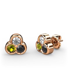 Mini Tria Küpe - Pırlanta, peridot ve siyah zirkon 14 ayar rose altın küpe (0.22 karat) #1s1mcrp