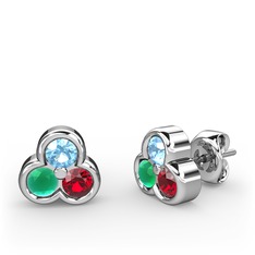 Mini Tria Küpe - Akuamarin, kök zümrüt ve garnet 14 ayar beyaz altın küpe #1s2b1ml