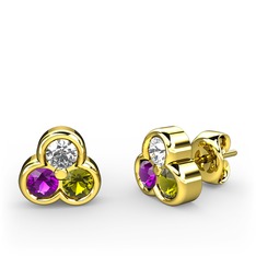 Swarovski, ametist ve peridot 8 ayar altın küpe