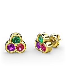 Yeşil kuvars, ametist ve rodolit garnet 8 ayar altın küpe