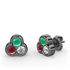 Mini Tria Küpe - Kök zümrüt, kök yakut ve swarovski 925 ayar siyah rodyum kaplama gümüş küpe #1sb6dus
