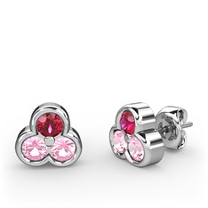 Rodolit garnet ve pembe kuvars 18 ayar beyaz altın küpe