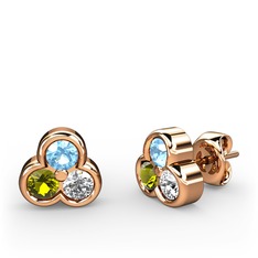 Mini Tria Küpe - Akuamarin, peridot ve pırlanta 14 ayar rose altın küpe (0.22 karat) #1sq81ew