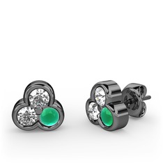 Mini Tria Küpe - Beyaz zirkon, swarovski ve kök zümrüt 925 ayar siyah rodyum kaplama gümüş küpe #1ss6id7