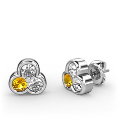 Mini Tria Küpe - Swarovski ve sitrin 925 ayar gümüş küpe #1sseg1q