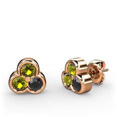 Mini Tria Küpe - Peridot ve siyah zirkon 14 ayar rose altın küpe #1sudirr