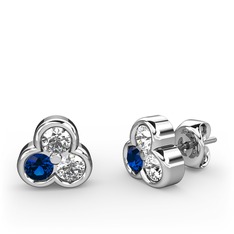 Mini Tria Küpe - Swarovski, lab safir ve beyaz zirkon 8 ayar beyaz altın küpe #1sv88n0
