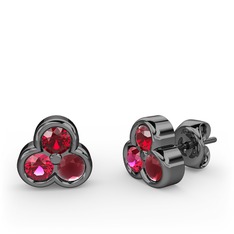 Mini Tria Küpe - Garnet, rodolit garnet ve kök yakut 925 ayar siyah rodyum kaplama gümüş küpe #1t284ve