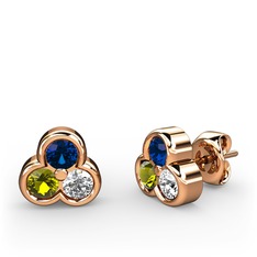 Mini Tria Küpe - Lab safir, peridot ve beyaz zirkon 14 ayar rose altın küpe #1tazk42