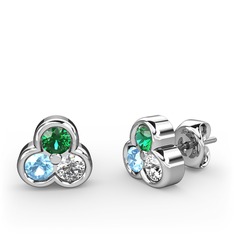 Mini Tria Küpe - Yeşil kuvars, akuamarin ve swarovski 8 ayar beyaz altın küpe #1tb5cw5
