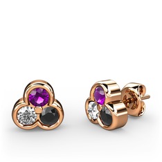 Mini Tria Küpe - Ametist, swarovski ve siyah zirkon 14 ayar rose altın küpe #1tfjqf5