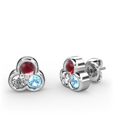 Mini Tria Küpe - Kök yakut, swarovski ve akuamarin 18 ayar beyaz altın küpe #1tgk4d3
