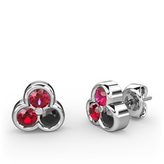 Mini Tria Küpe - Rodolit garnet, garnet ve siyah zirkon 18 ayar beyaz altın küpe #1tgn3hx