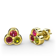 Mini Tria Küpe - Rodolit garnet, kök yakut ve peridot 8 ayar altın küpe #1tssl1w