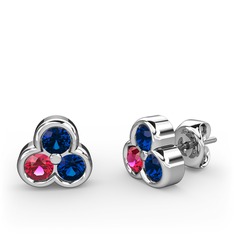 Lab safir ve rodolit garnet 18 ayar beyaz altın küpe