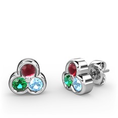 Mini Tria Küpe - Kök yakut, yeşil kuvars ve akuamarin 14 ayar beyaz altın küpe #1u3rbx0