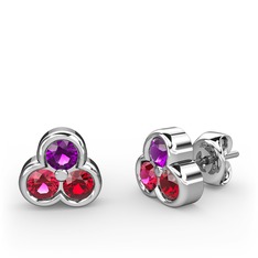 Mini Tria Küpe - Ametist, rodolit garnet ve garnet 14 ayar beyaz altın küpe #1u4pwma