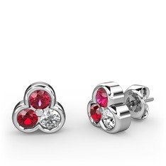 Rodolit garnet, garnet ve pırlanta 14 ayar beyaz altın küpe (0.22 karat)