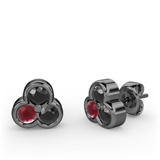 Mini Tria Küpe - Siyah zirkon ve kök yakut 925 ayar siyah rodyum kaplama gümüş küpe #1u917fm