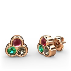 Mini Tria Küpe - Kök yakut, yeşil kuvars ve dumanlı kuvars 925 ayar rose altın kaplama gümüş küpe #1u9edqh