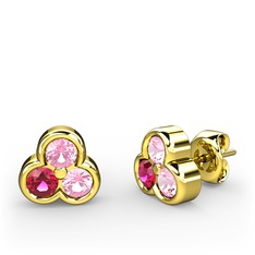 Pembe kuvars ve rodolit garnet 14 ayar altın küpe