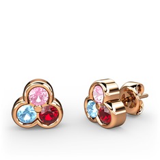 Mini Tria Küpe - Pembe kuvars, akuamarin ve garnet 8 ayar rose altın küpe #1uo509t