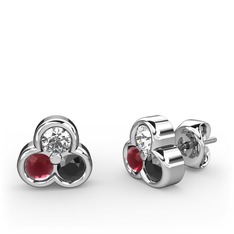 Mini Tria Küpe - Swarovski, kök yakut ve siyah zirkon 925 ayar gümüş küpe #1uwcnlj
