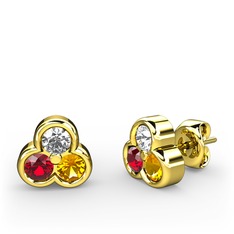 Beyaz zirkon, garnet ve sitrin 925 ayar altın kaplama gümüş küpe