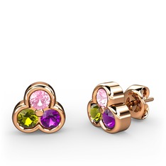 Mini Tria Küpe - Pembe kuvars, peridot ve ametist 14 ayar rose altın küpe #1v6pzyy