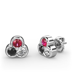 Rodolit garnet, siyah zirkon ve swarovski 8 ayar beyaz altın küpe