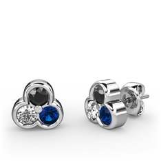 Mini Tria Küpe - Siyah zirkon, swarovski ve lab safir 18 ayar beyaz altın küpe #1vn765a
