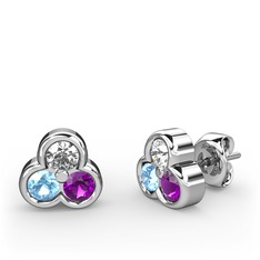 Swarovski, akuamarin ve ametist 14 ayar beyaz altın küpe