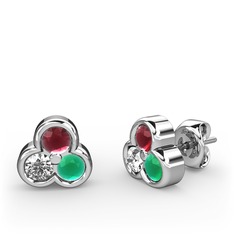 Mini Tria Küpe - Kök yakut, pırlanta ve kök zümrüt 925 ayar gümüş küpe (0.22 karat) #1w76vij