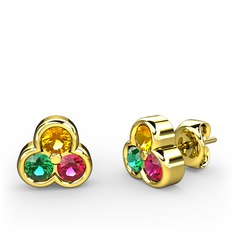 Mini Tria Küpe - Sitrin, yeşil kuvars ve rodolit garnet 8 ayar altın küpe #1wqjwzx