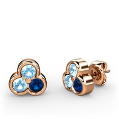 Akuamarin ve lab safir 18 ayar rose altın küpe