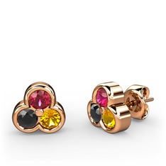 Mini Tria Küpe - Rodolit garnet, siyah zirkon ve sitrin 8 ayar rose altın küpe #1wwo72v