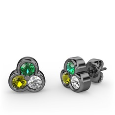 Mini Tria Küpe - Yeşil kuvars, peridot ve swarovski 925 ayar siyah rodyum kaplama gümüş küpe #1wzz7od
