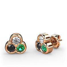 Mini Tria Küpe - Pırlanta, siyah zirkon ve yeşil kuvars 8 ayar rose altın küpe (0.22 karat) #1x1kuh5