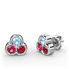 Mini Tria Küpe - Akuamarin, rodolit garnet ve garnet 14 ayar beyaz altın küpe #1xb44j7