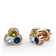 Peridot, akuamarin ve lab safir 18 ayar rose altın küpe