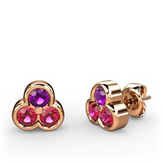 Mini Tria Küpe - Ametist ve rodolit garnet 18 ayar rose altın küpe #1xso0cr