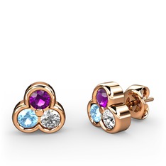 Mini Tria Küpe - Ametist, akuamarin ve swarovski 18 ayar rose altın küpe #1xyahdq