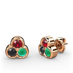 Mini Tria Küpe - Garnet, siyah zirkon ve kök zümrüt 18 ayar rose altın küpe #1y05k9y