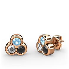 Mini Tria Küpe - Akuamarin, swarovski ve siyah zirkon 14 ayar rose altın küpe #1y07hg0