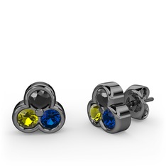 Mini Tria Küpe - Siyah zirkon, peridot ve lab safir 925 ayar siyah rodyum kaplama gümüş küpe #1y1ld9d